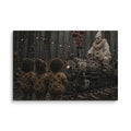 He Likes To Ride His Little Choo Choo Horror Canvas, 36 × 24 in Pokerdot the Clown riding a polka dot train with hybrid chocolate chip cookie kids. Train blows blood red bubbles out of it. FracturedMindTheater.com